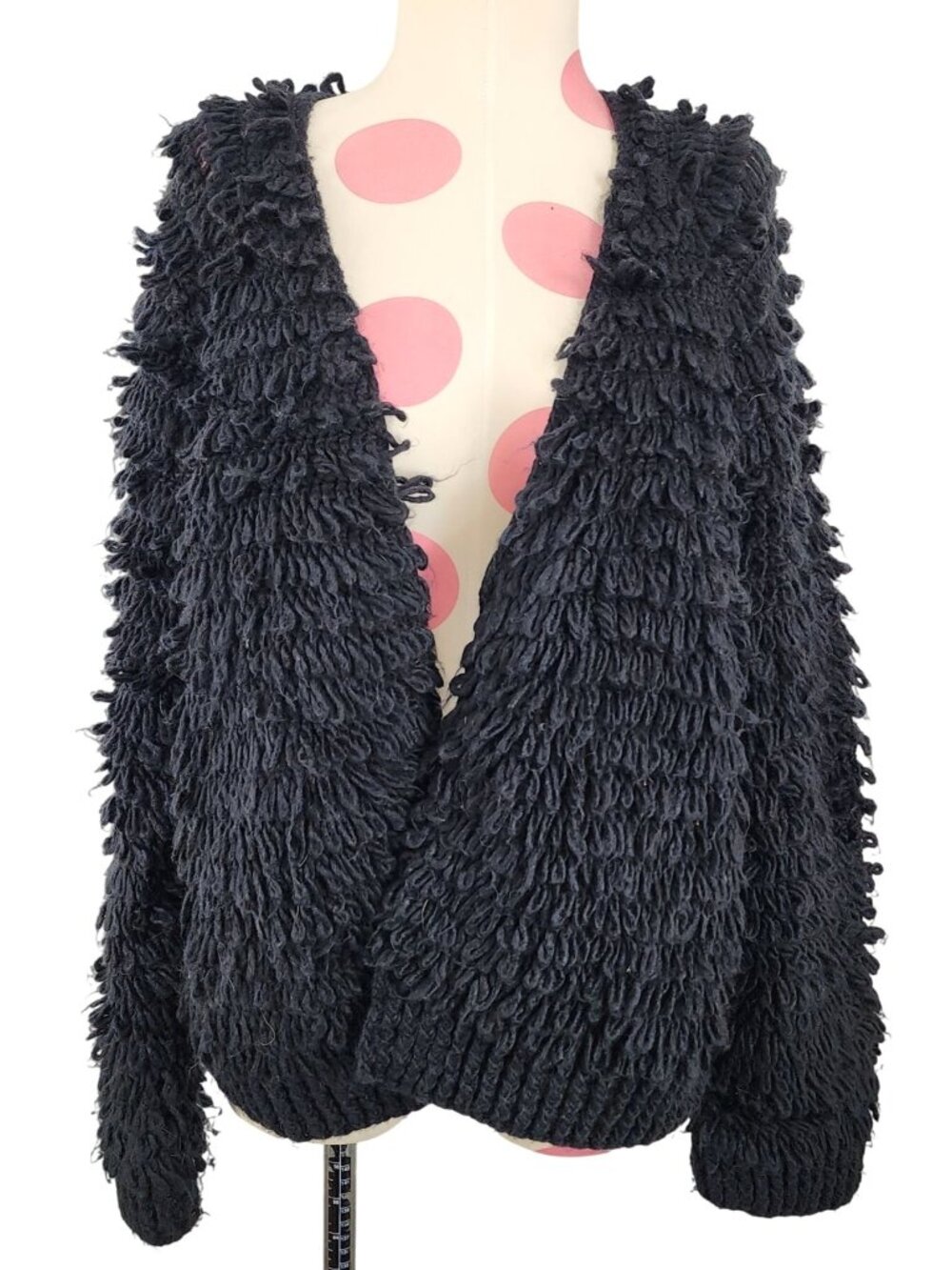 Women's Universal Thread Open Loopy Knit Cardigan Wool Blend Black Small Shaggy